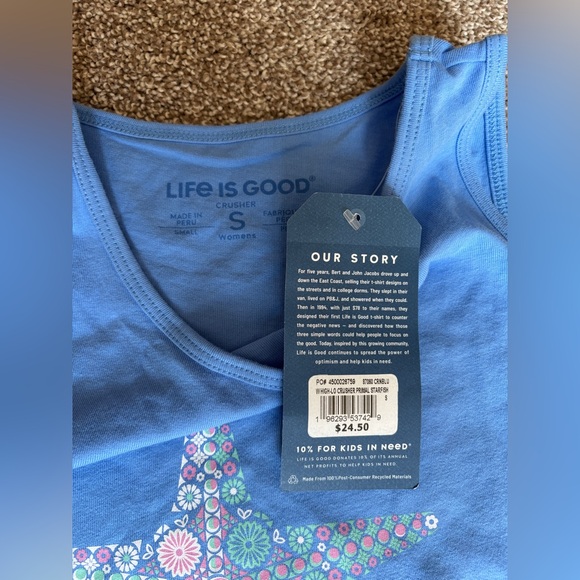 Life Is Good Blue Crusher Tank Top with Vintage Star Design - Picture 3 of 8